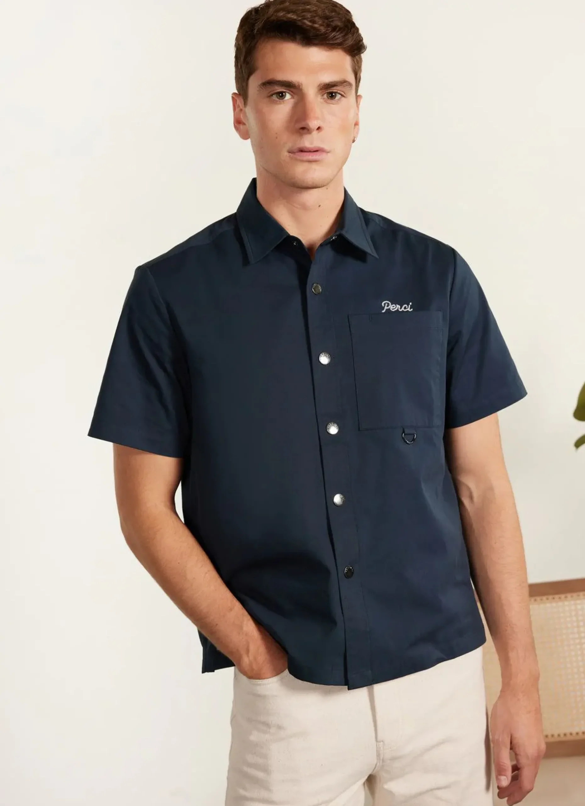Percival Short Sleeve Shirts|Boxy Shirts^Auxiliary Boxy Clerk Shirt Navy