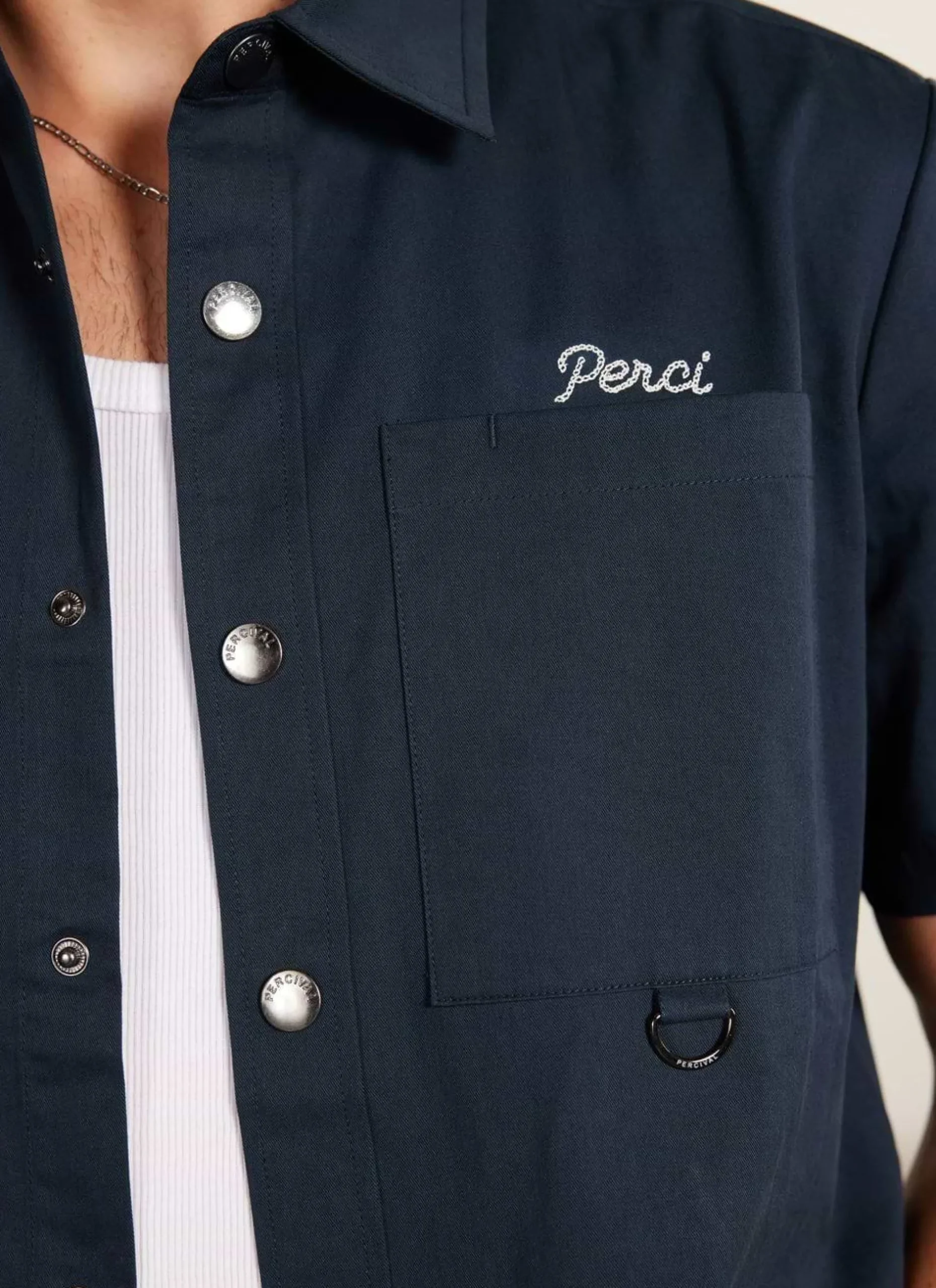 Percival Short Sleeve Shirts|Boxy Shirts^Auxiliary Boxy Clerk Shirt Navy