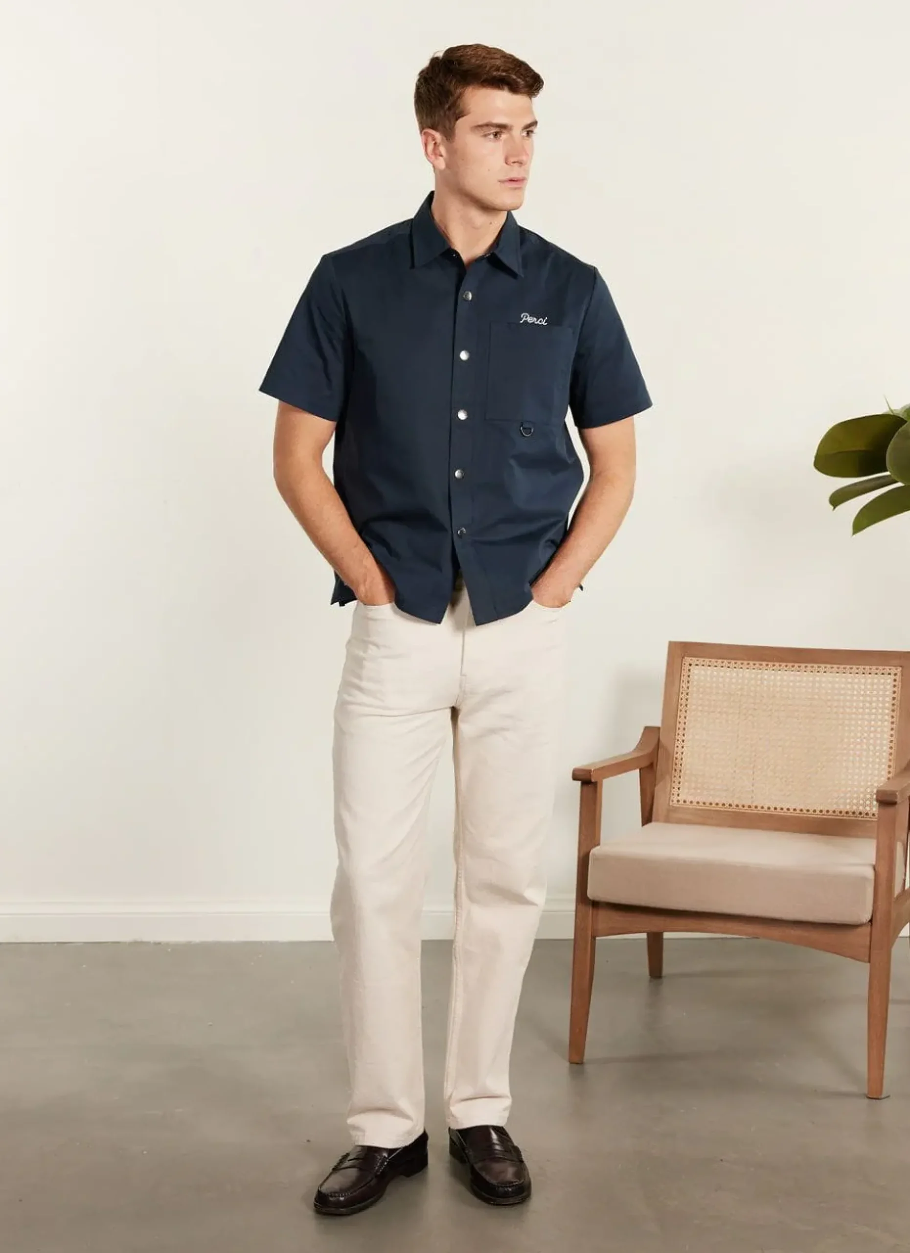 Percival Short Sleeve Shirts|Boxy Shirts^Auxiliary Boxy Clerk Shirt Navy