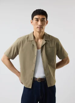 Percival Short Sleeve Shirts|Knitted Shirts^Boxy Cropped Cuban Collar Shirt Olive
