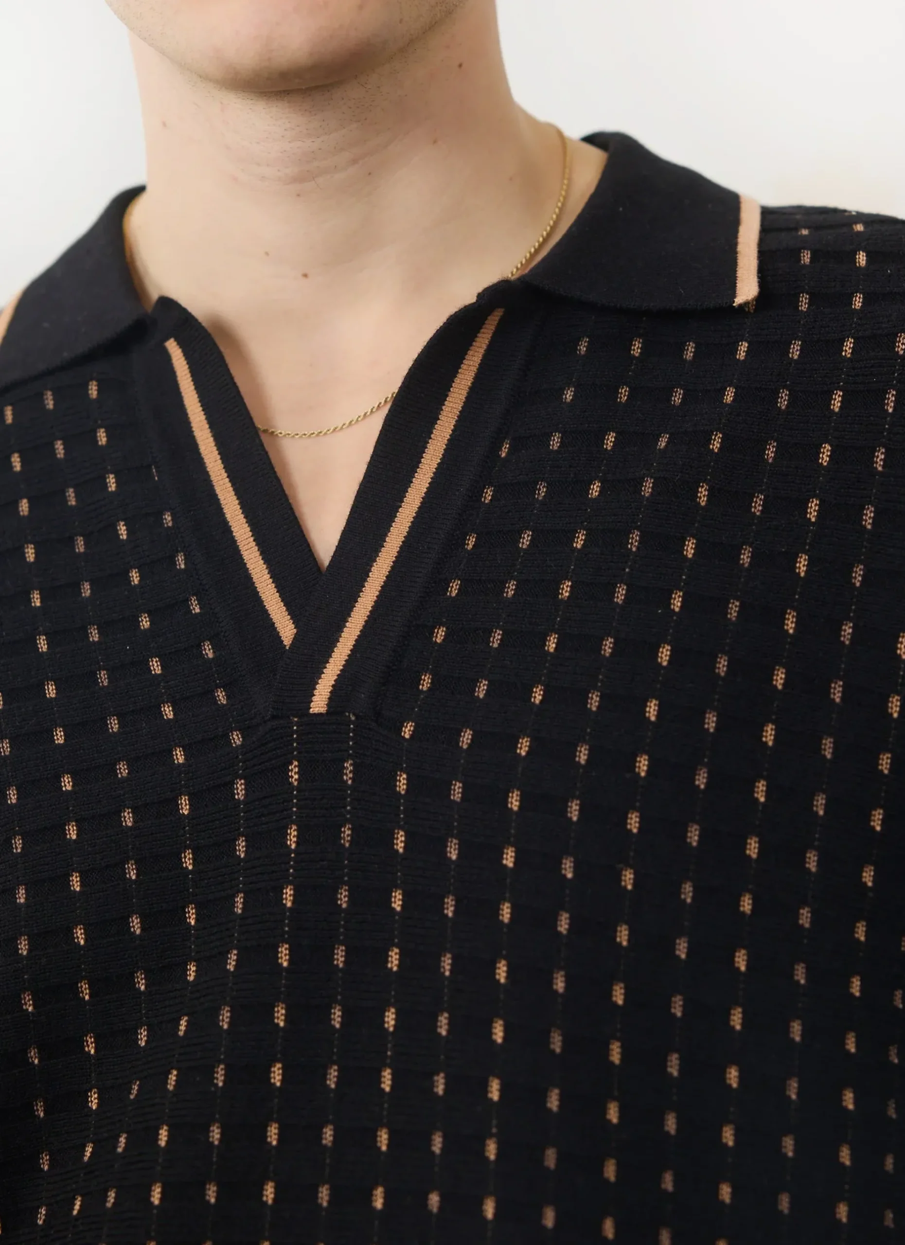 Percival Short Sleeve Shirts|Polo Shirts^Broken Stripe Knitted Polo Black
