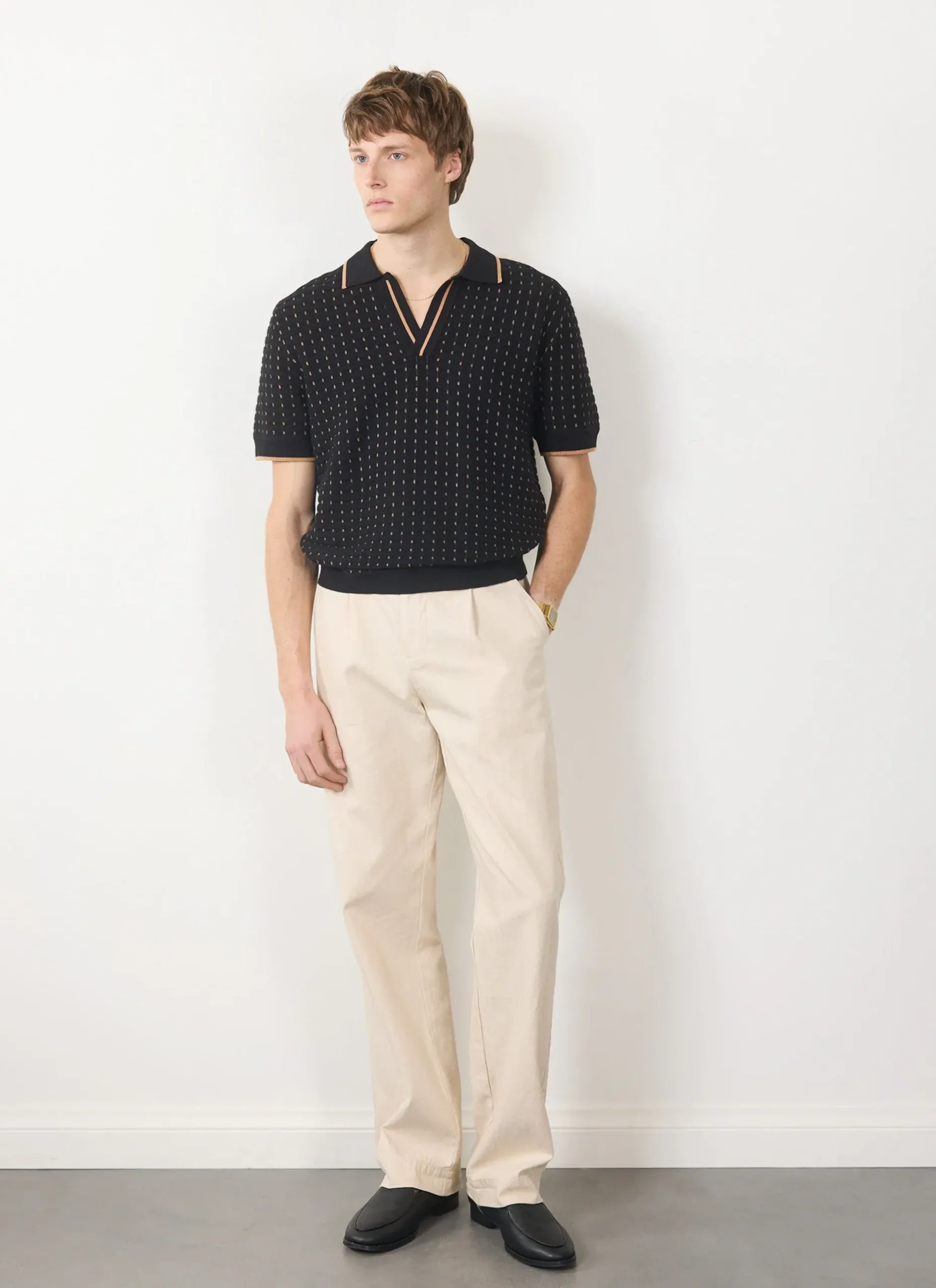 Percival Short Sleeve Shirts|Polo Shirts^Broken Stripe Knitted Polo Black