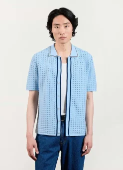 Percival Short Sleeve Shirts|Knitted Shirts^Broken Stripe Knitted Shirt Blue