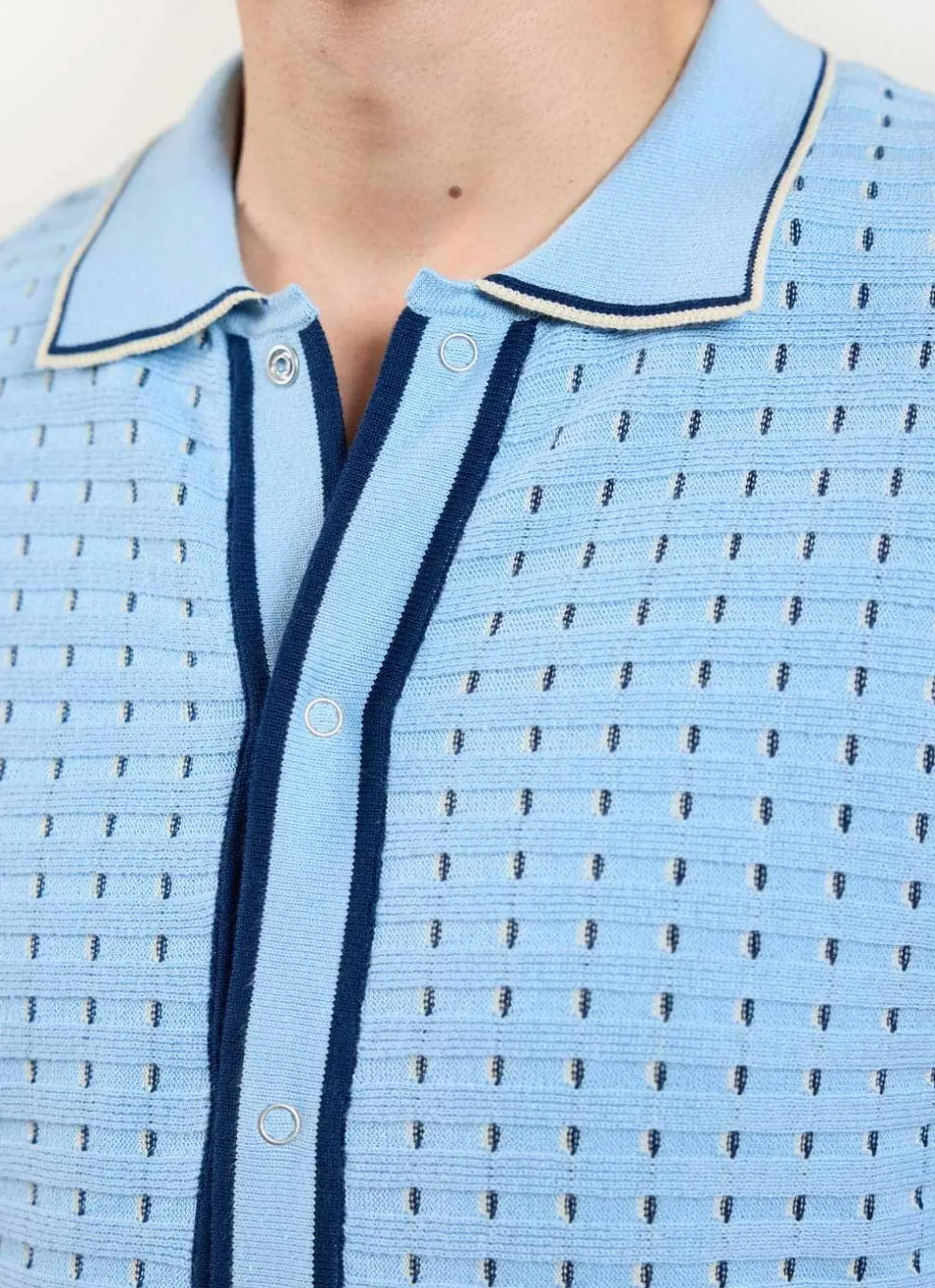 Percival Short Sleeve Shirts|Knitted Shirts^Broken Stripe Knitted Shirt Blue