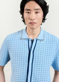 Percival Short Sleeve Shirts|Knitted Shirts^Broken Stripe Knitted Shirt Blue