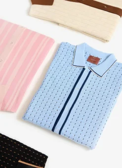 Percival Short Sleeve Shirts|Knitted Shirts^Broken Stripe Knitted Shirt Blue