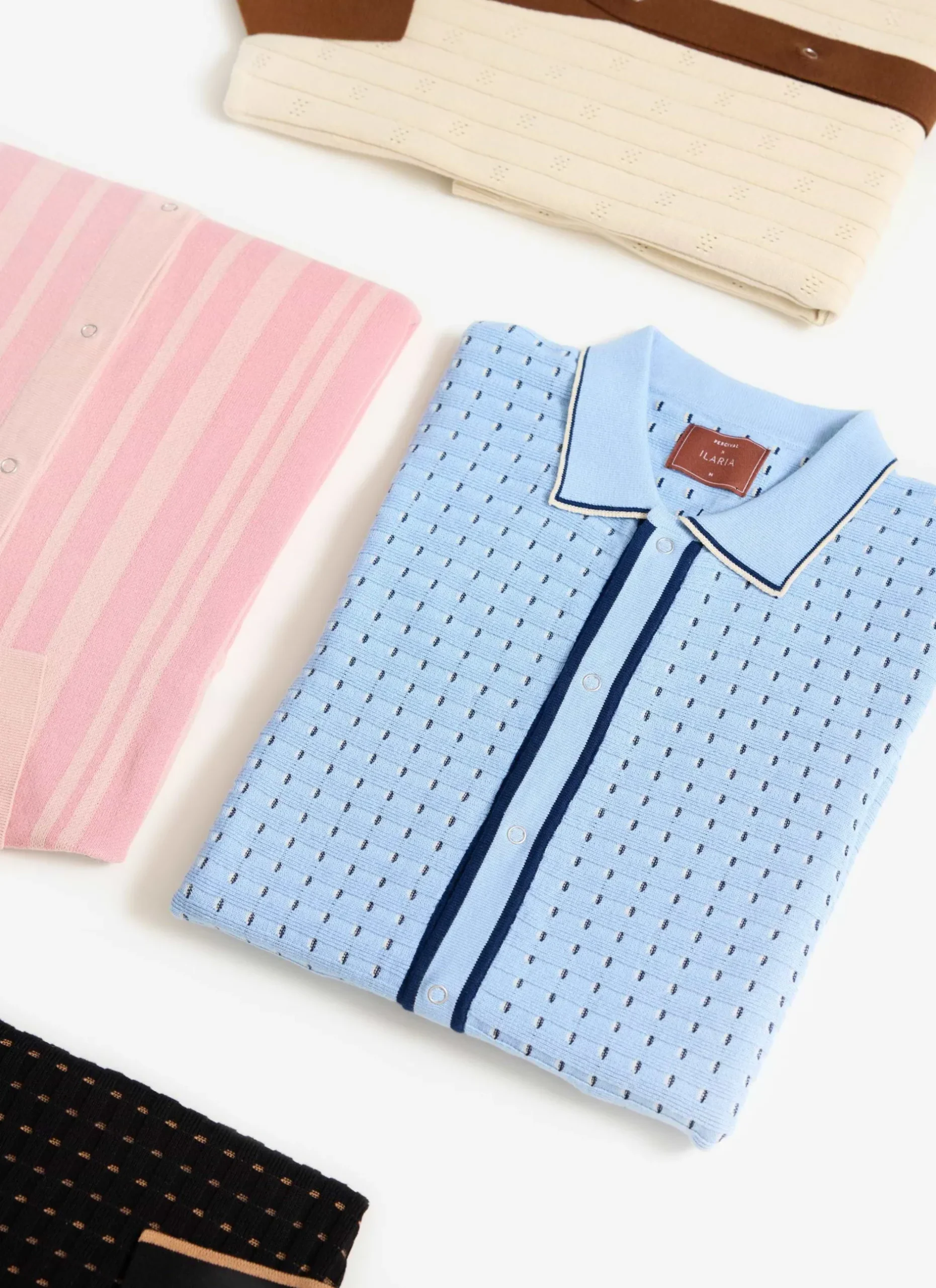 Percival Short Sleeve Shirts|Knitted Shirts^Broken Stripe Knitted Shirt Blue
