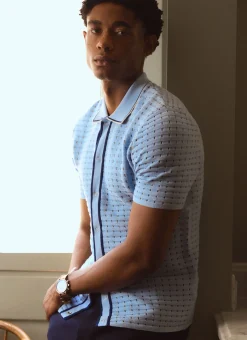 Percival Short Sleeve Shirts|Knitted Shirts^Broken Stripe Knitted Shirt Blue