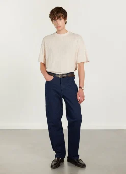 Percival Straight Leg Trousers^Checkerboard Denim 5 Pocket Trousers Navy With Black