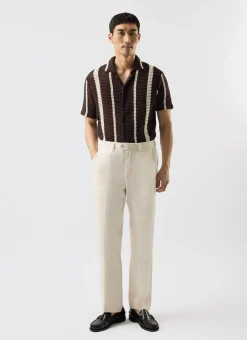 Percival Short Sleeve Shirts|Knitted Shirts^Conti Knitted Stripe Shirt Brown with Ecru