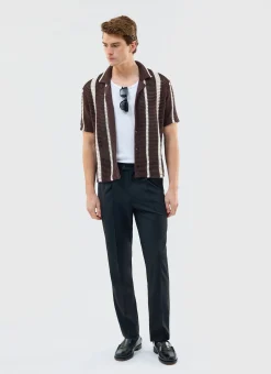 Percival Short Sleeve Shirts|Knitted Shirts^Conti Knitted Stripe Shirt Brown with Ecru