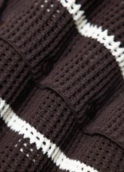 Percival Short Sleeve Shirts|Knitted Shirts^Conti Knitted Stripe Shirt Brown with Ecru
