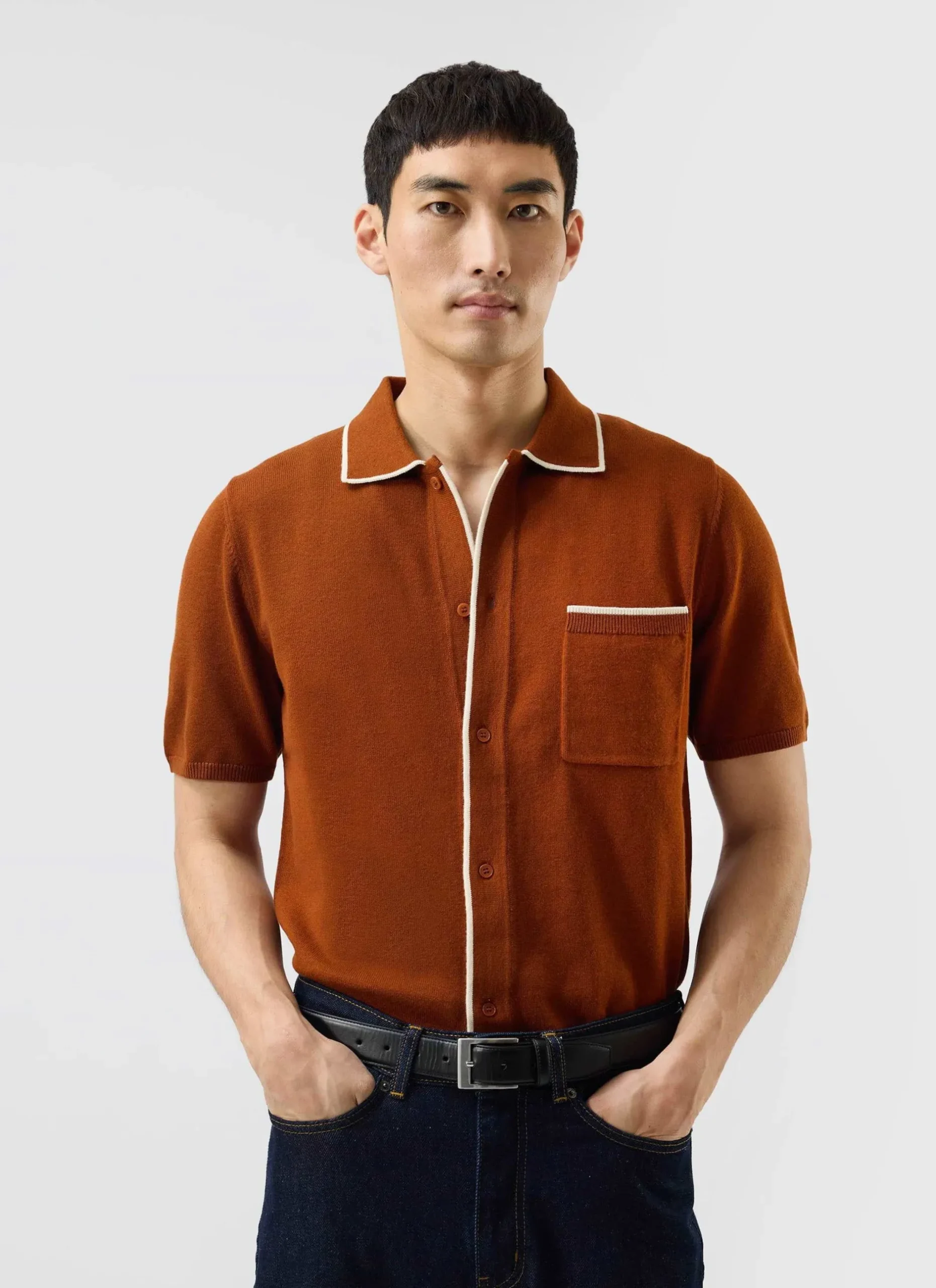 Percival Short Sleeve Shirts|Knitted Shirts^Contrast Trim Shirt Rust