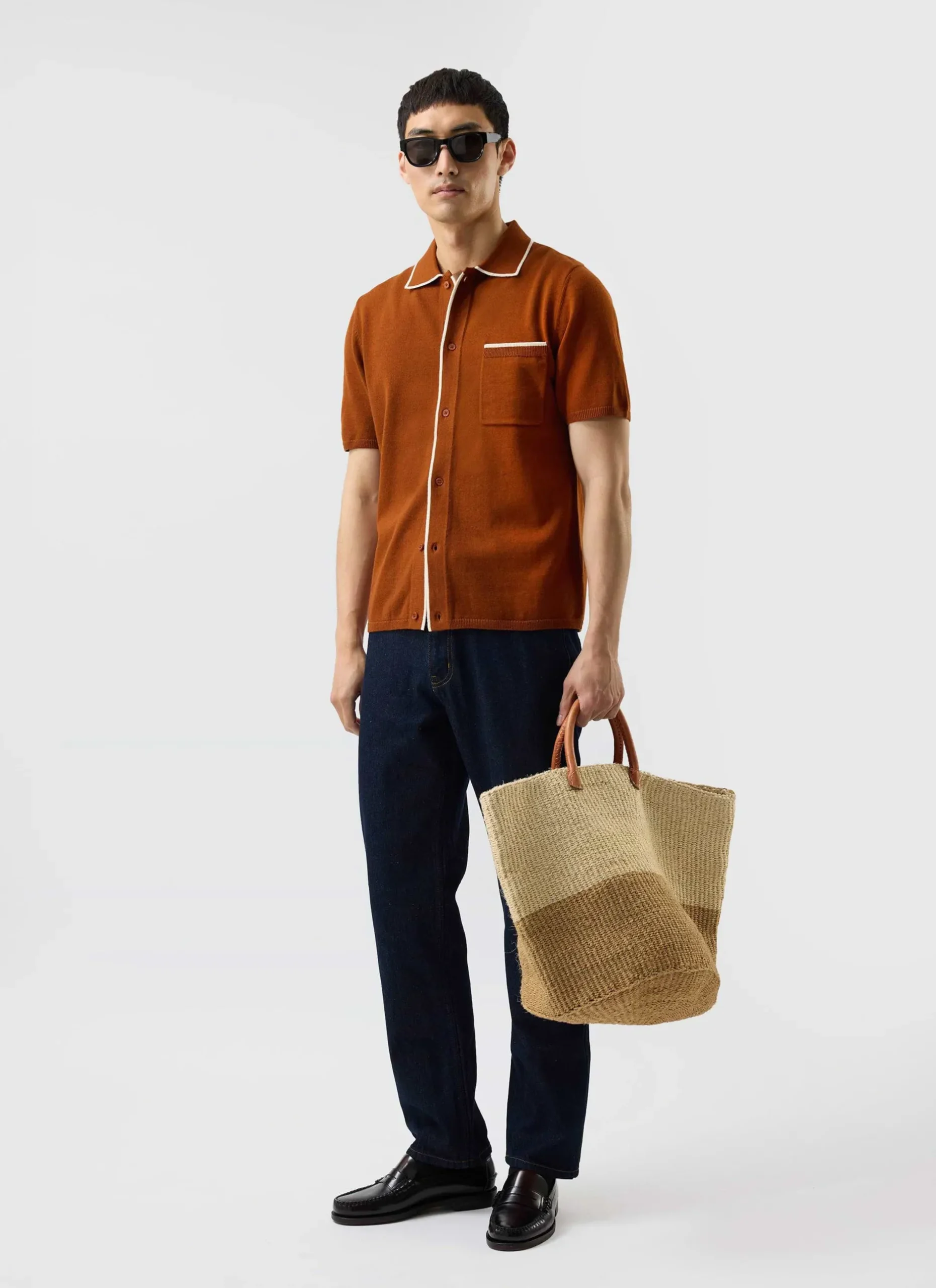 Percival Short Sleeve Shirts|Knitted Shirts^Contrast Trim Shirt Rust