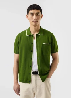 Percival Short Sleeve Shirts|Knitted Shirts^Contrast Trim Shirt Forest with Ecru