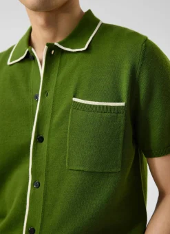 Percival Short Sleeve Shirts|Knitted Shirts^Contrast Trim Shirt Forest with Ecru