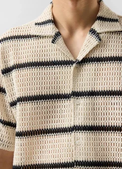 Percival Short Sleeve Shirts|Knitted Shirts^Crochet Groundsman Cuban Shirt Ecru with Black