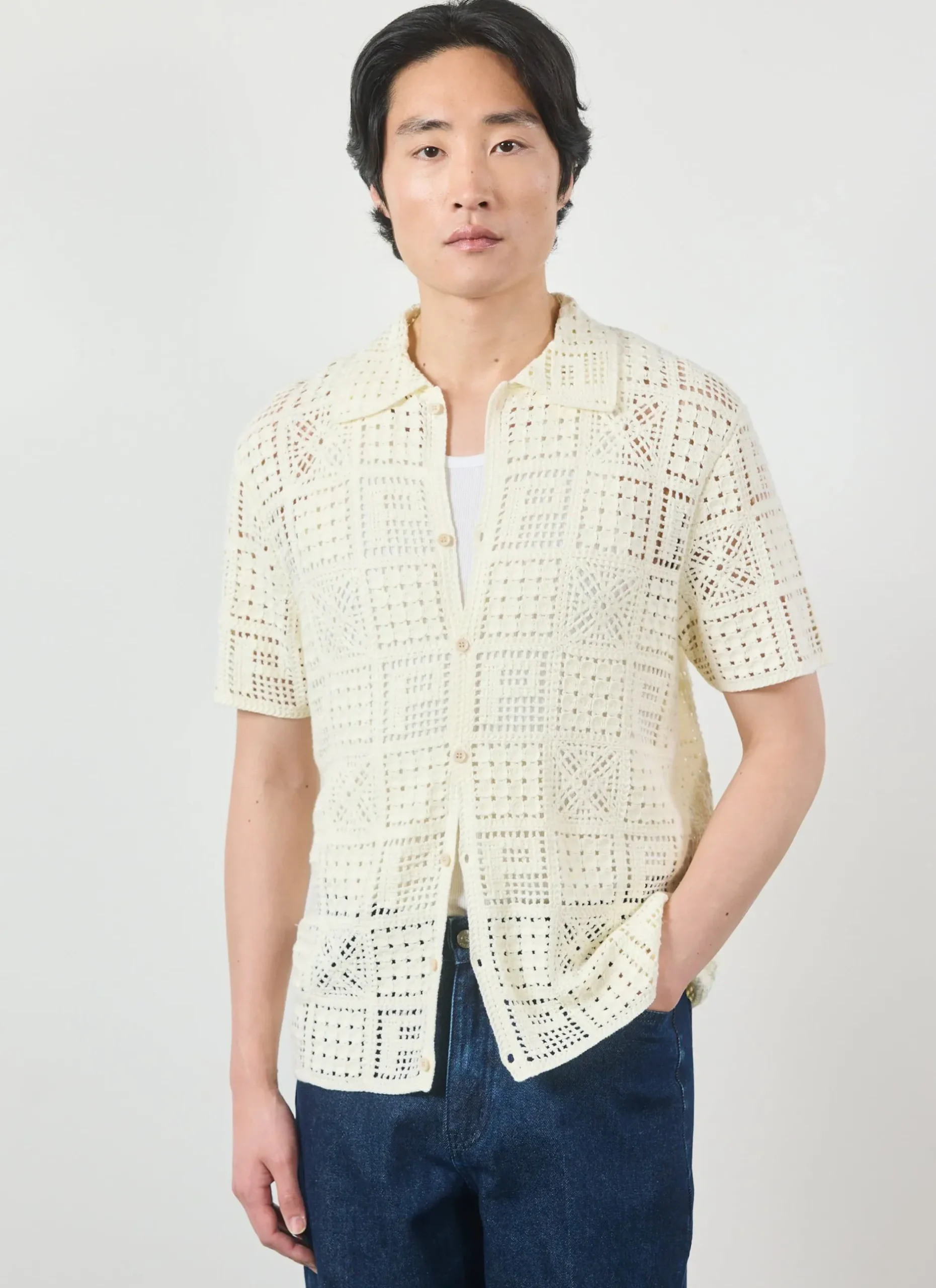 Percival Crochet Shirts|Knitted Shirts^Crochet Groundsman Shirt Ecru