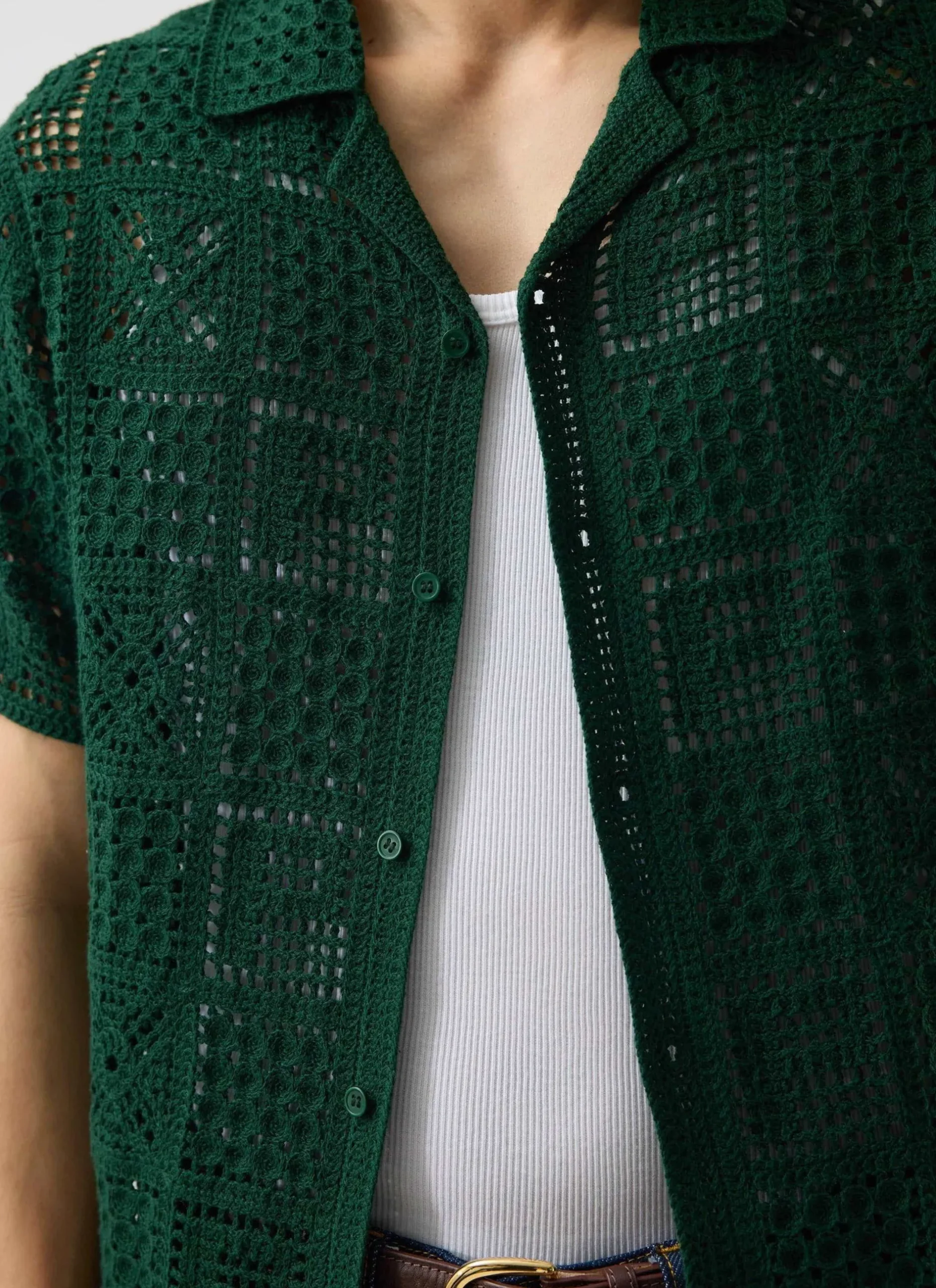Percival Short Sleeve Shirts|Crochet Shirts^Crochet Groundsman Shirt Forest