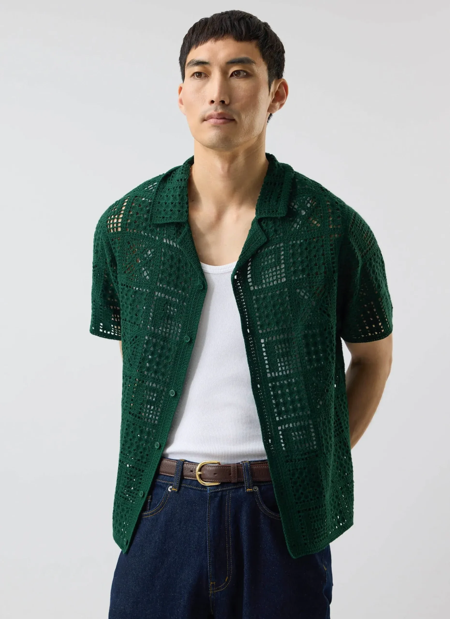 Percival Short Sleeve Shirts|Crochet Shirts^Crochet Groundsman Shirt Forest