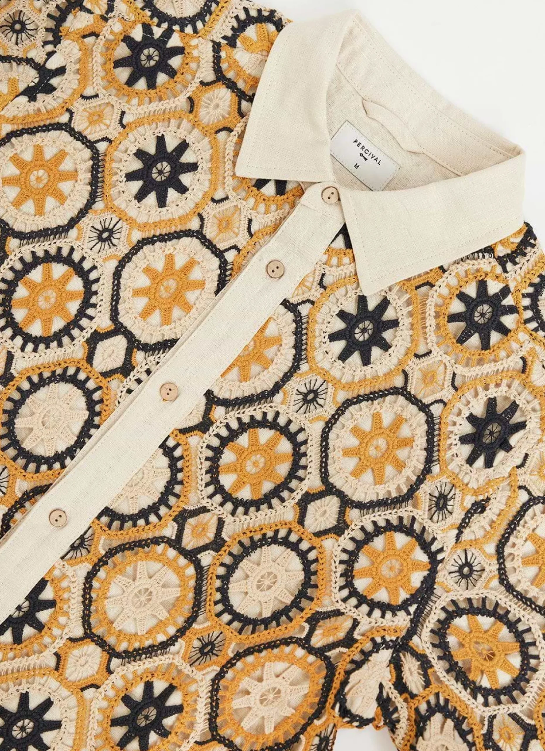 Percival Short Sleeve Shirts|Crochet Shirts^Crochet Short Sleeve Shirt Tan and Black