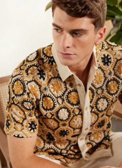Percival Short Sleeve Shirts|Crochet Shirts^Crochet Short Sleeve Shirt Tan and Black