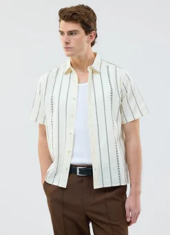 Percival Short Sleeve Shirts|Knitted Shirts^Cross Stitch Boxy Clerk Shirt Ecru