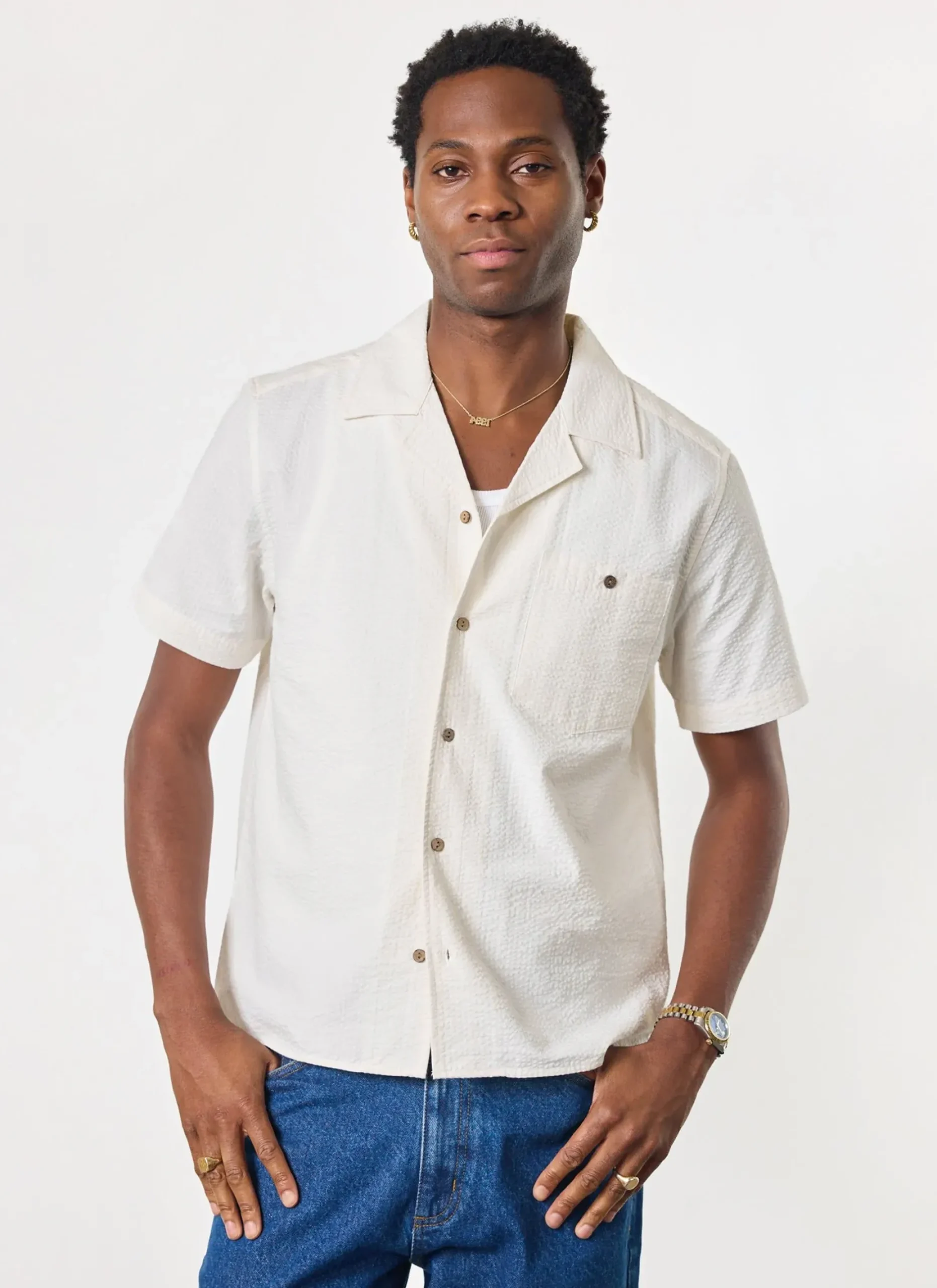 Percival Short Sleeve Shirts|Cuban Collared Shirts^Cuban Shirt Ecru