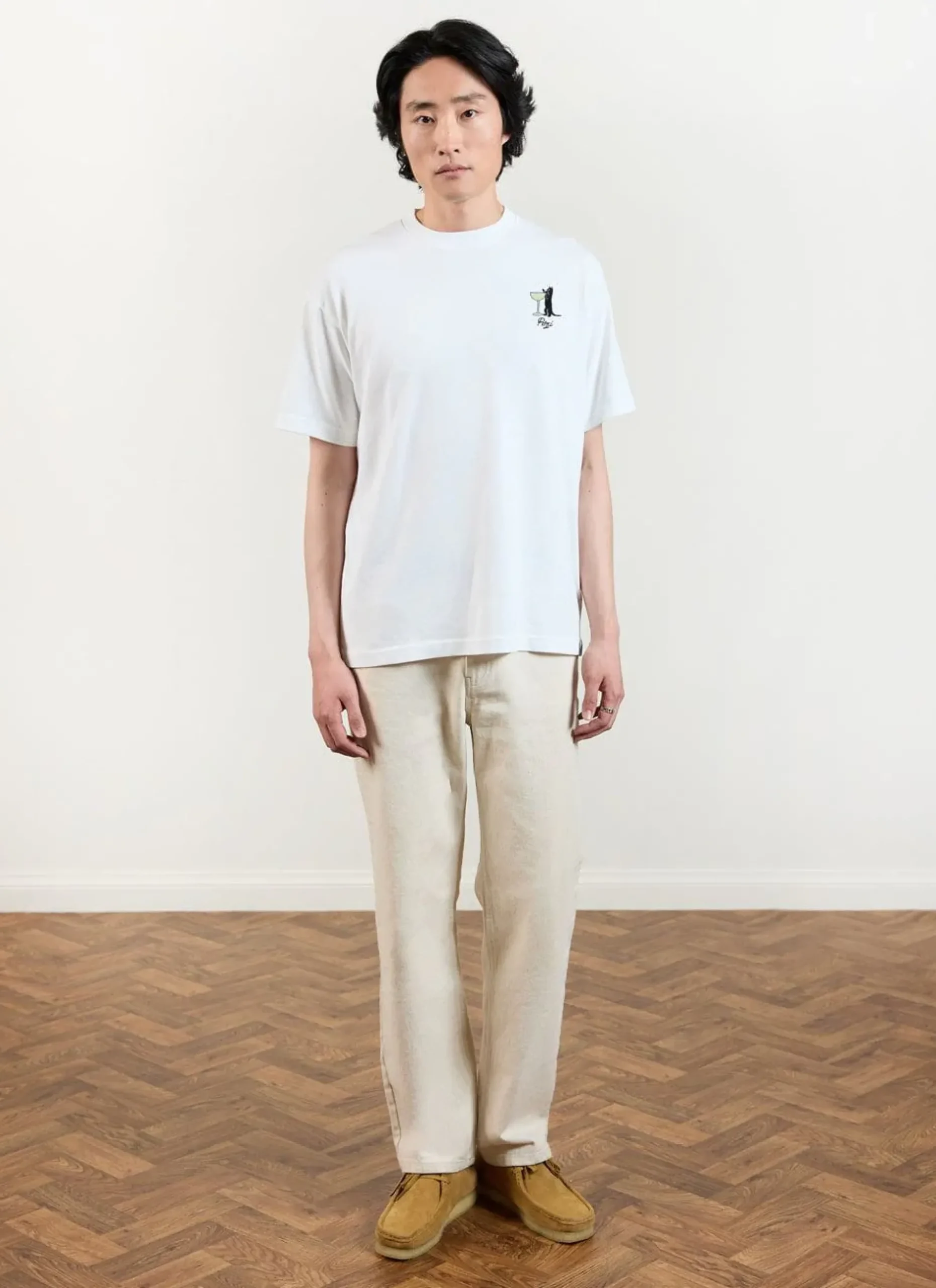 Percival White T-Shirts|Oversized T-Shirts^Drinking Cat Oversized T Shirt White
