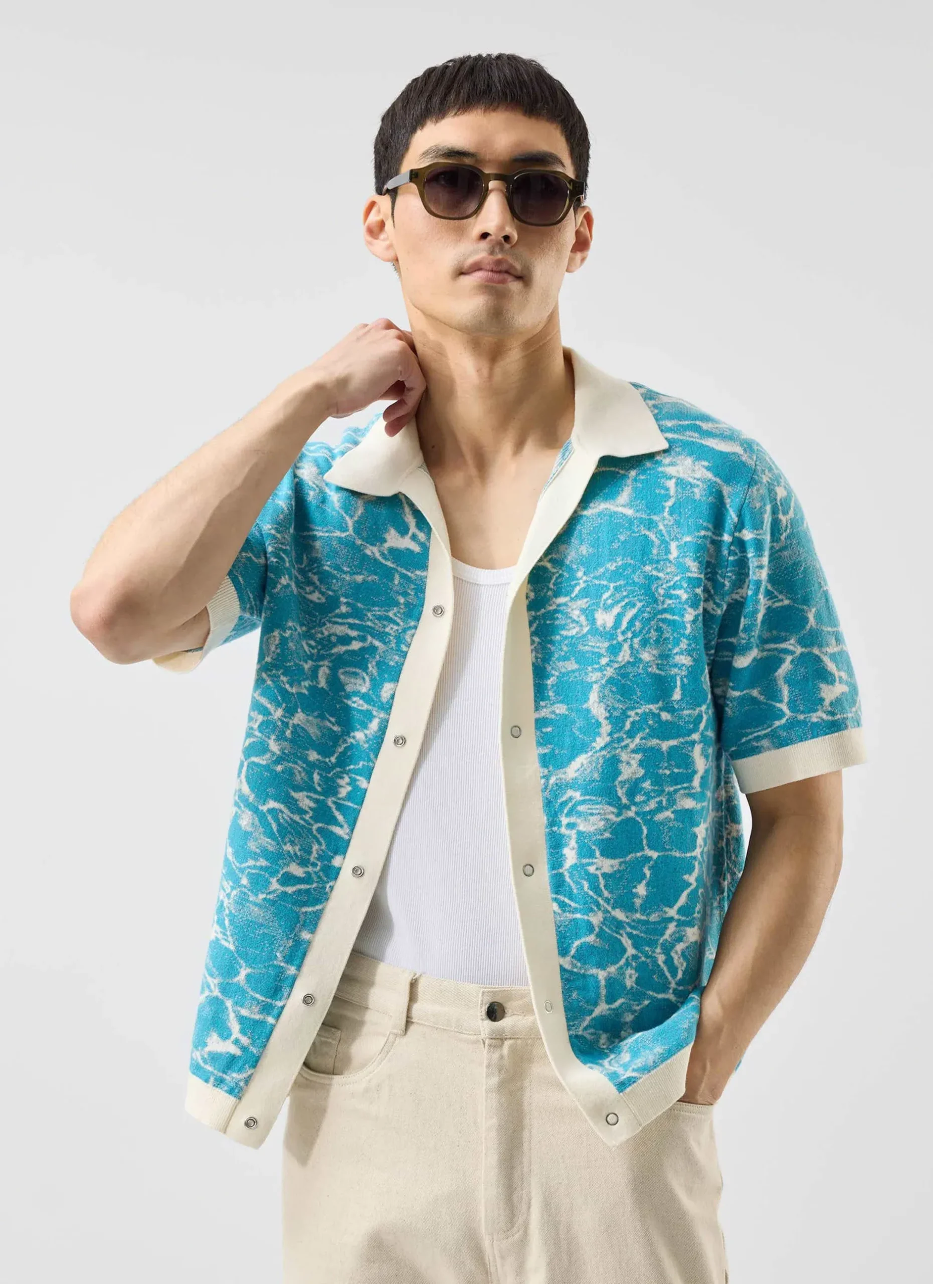 Percival Knitted Shirts|Knitted Polo Shirts & Knitted Shirts^Farraris Negroni Knitted Shirt Blue with White