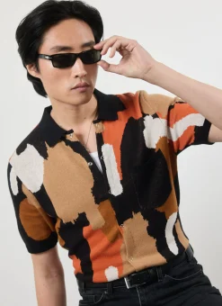 Percival Short Sleeve Shirts|Knitted Shirts^Impressionist Jacquard Shirt Black