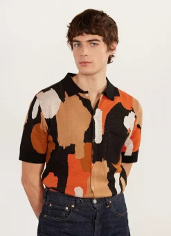 Percival Short Sleeve Shirts|Knitted Shirts^Impressionist Jacquard Shirt Black