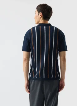 Percival Short Sleeve Shirts|Knitted Shirts^Knitted Cotton Stripe Short Sleeve Shirt Navy