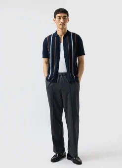 Percival Short Sleeve Shirts|Knitted Shirts^Knitted Cotton Stripe Short Sleeve Shirt Navy