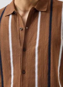 Percival Short Sleeve Shirts|Knitted Shirts^Knitted Cotton Stripe Short Sleeve Shirt Rust