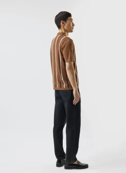 Percival Short Sleeve Shirts|Knitted Shirts^Knitted Cotton Stripe Short Sleeve Shirt Rust