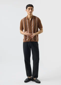 Percival Short Sleeve Shirts|Knitted Shirts^Knitted Cotton Stripe Short Sleeve Shirt Rust