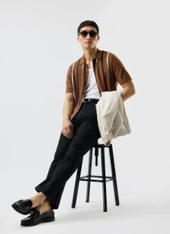 Percival Short Sleeve Shirts|Knitted Shirts^Knitted Cotton Stripe Short Sleeve Shirt Rust