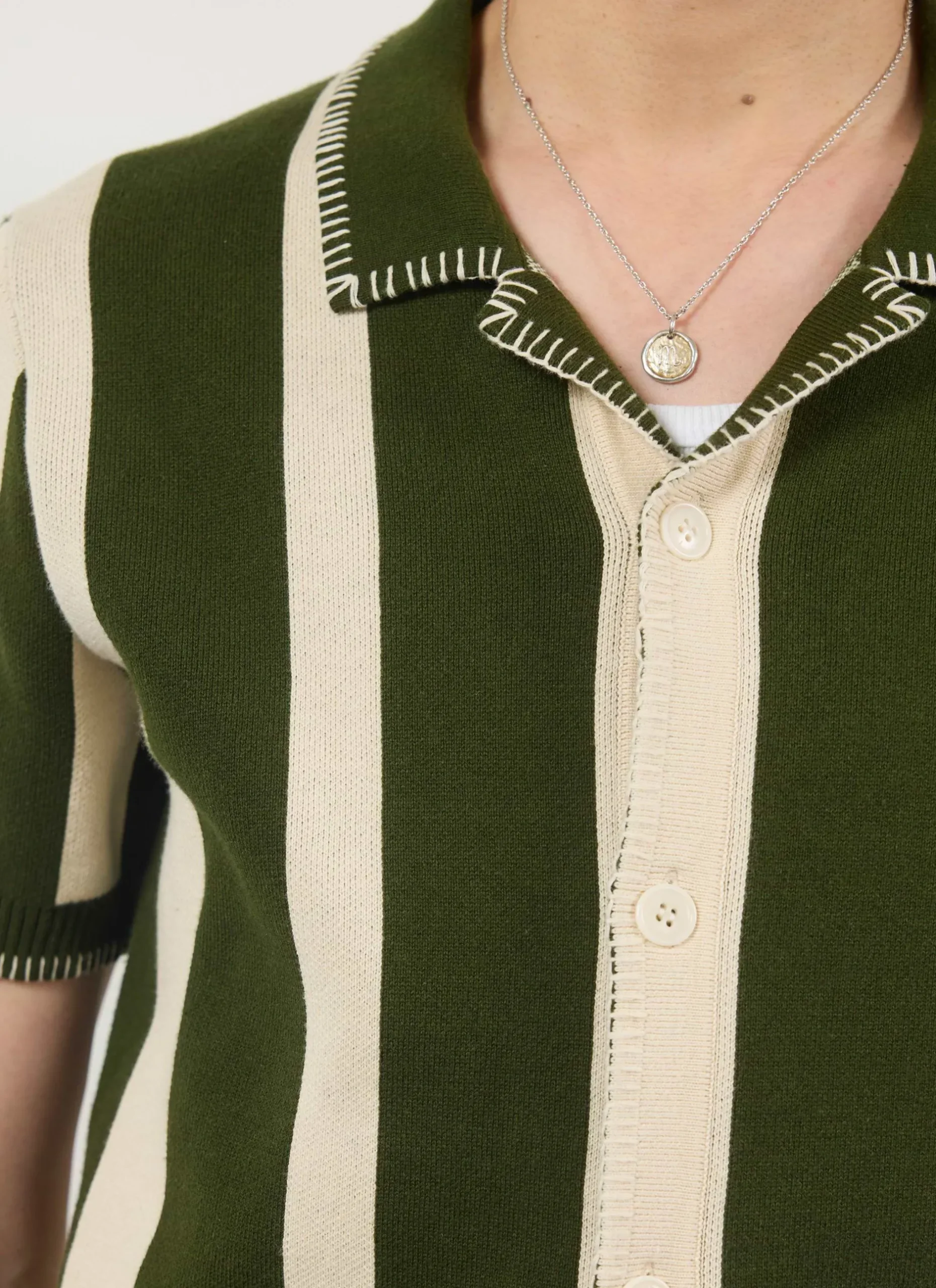 Percival Knitted Shirts|Knitted Polo Shirts & Knitted Shirts^Knitted Stripe Cuban Shirt Green