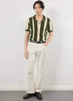 Percival Knitted Shirts|Knitted Polo Shirts & Knitted Shirts^Knitted Stripe Cuban Shirt Green