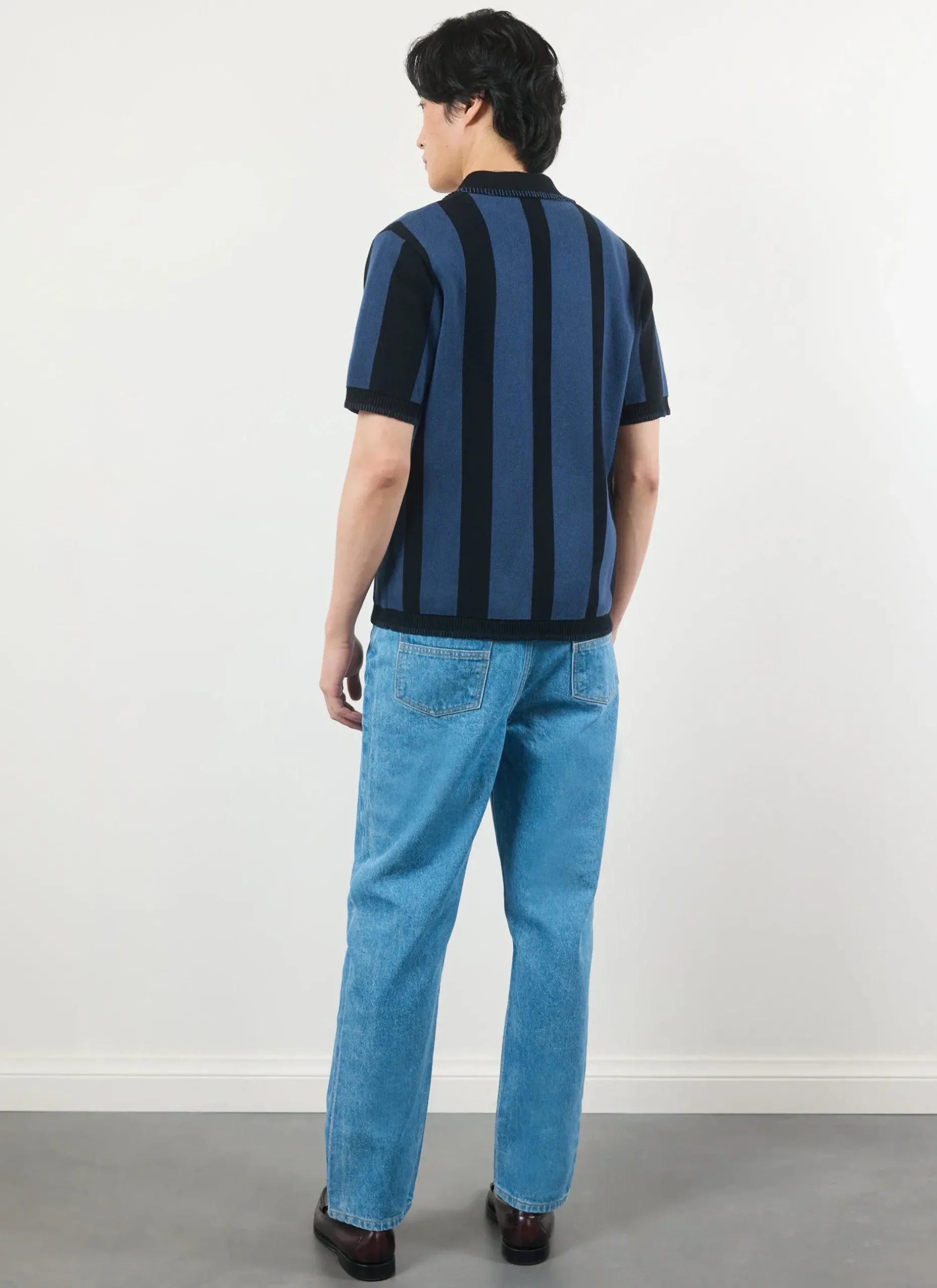 Percival Knitted Shirts|Knitted Polo Shirts & Knitted Shirts^Knitted Stripe Cuban Shirt Navy