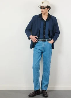 Percival Knitted Shirts|Knitted Polo Shirts & Knitted Shirts^Knitted Stripe Cuban Shirt Navy