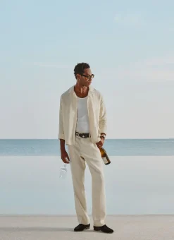 Percival Long Sleeve Shirts|Linen Shirts^Long Sleeve Cuban Linen Shirt Cream