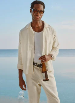 Percival Long Sleeve Shirts|Linen Shirts^Long Sleeve Cuban Linen Shirt Cream