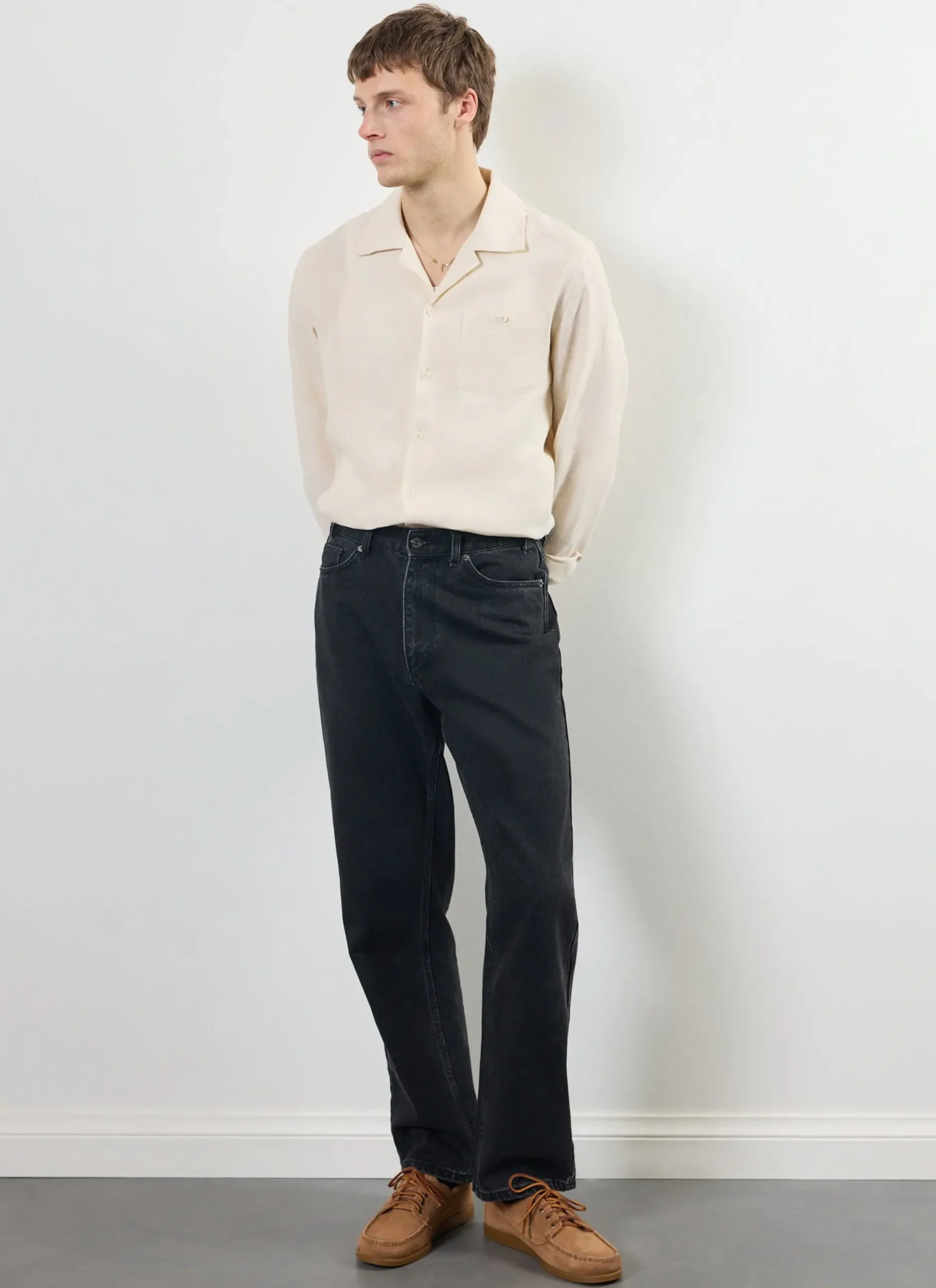 Percival Long Sleeve Shirts|Linen Shirts^Long Sleeve Cuban Linen Shirt Cream