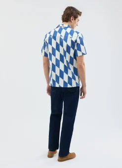 Percival Short Sleeve Shirts^Market Diamond Cuban Shirt Ecru with Navy