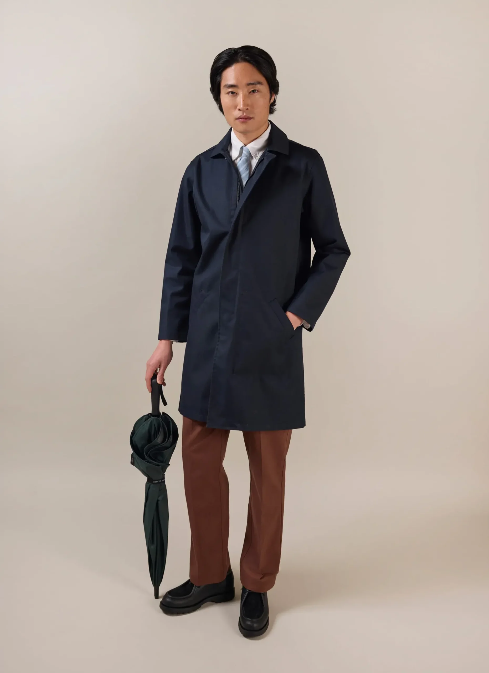 Percival Coats|Trench Coats^Men's Navy Greyson Long Trench Coat Midnight with Olive