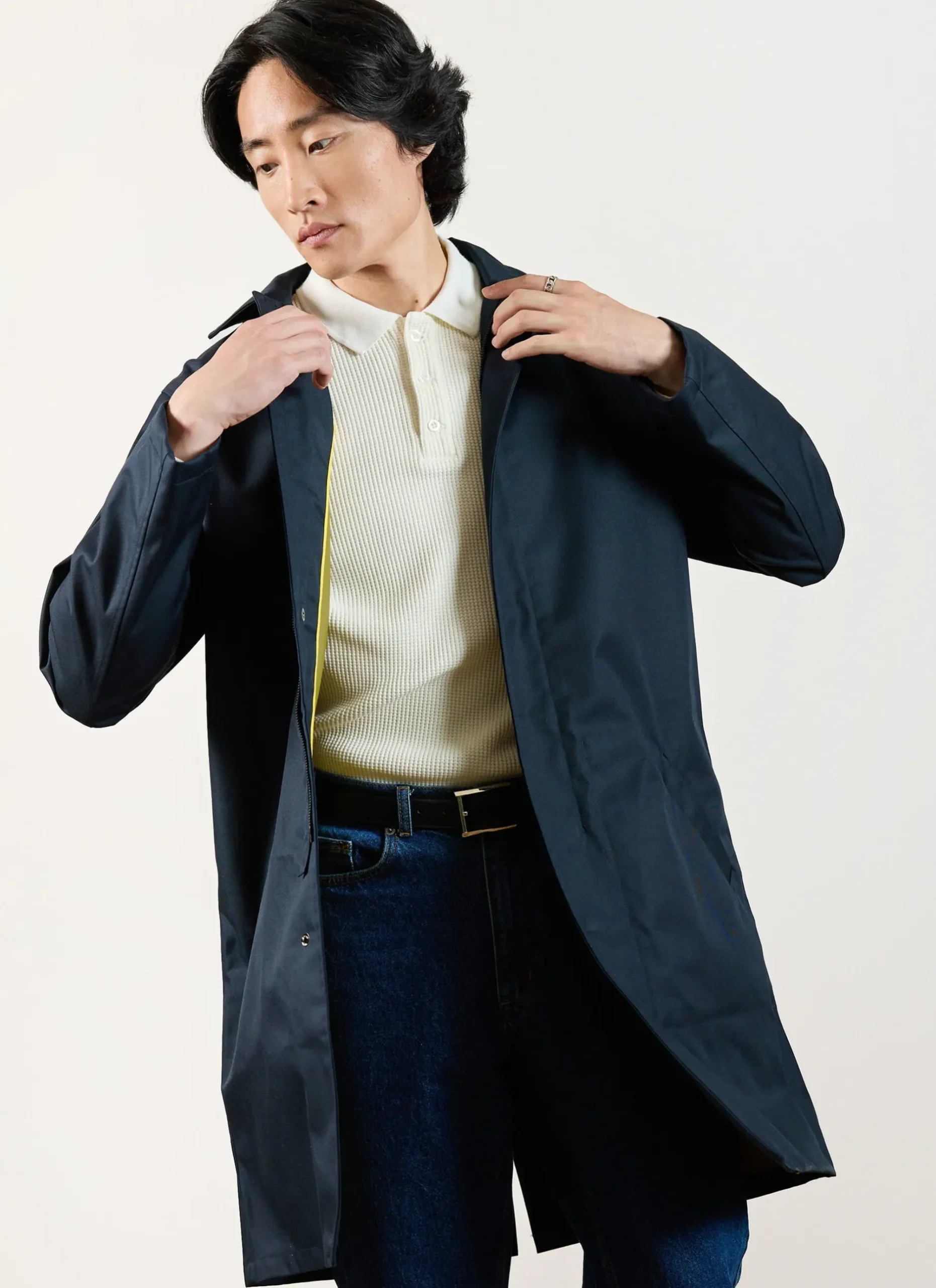 Percival Coats|Trench Coats^Men's Navy Greyson Long Trench Coat Midnight with Olive