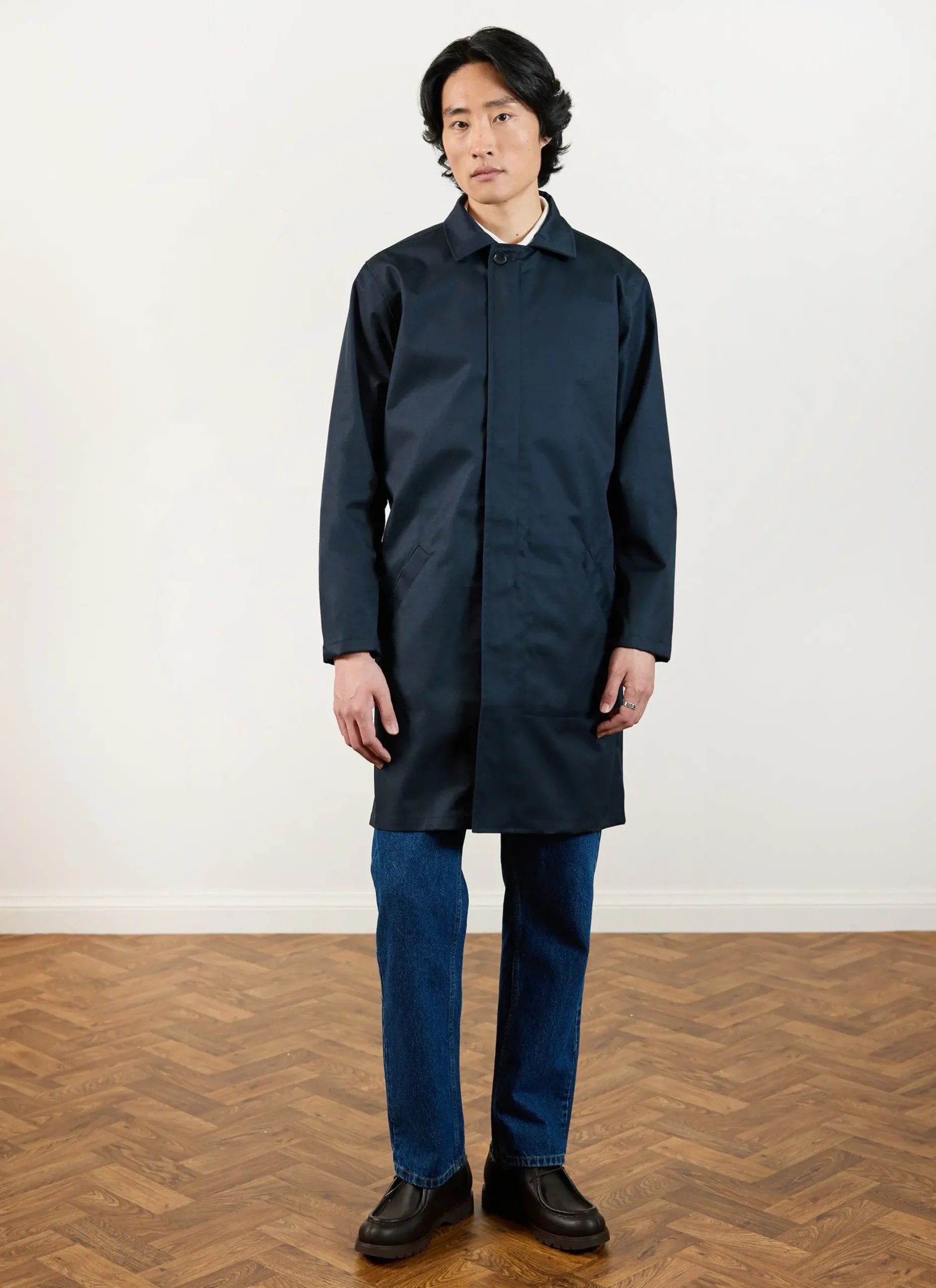Percival Coats|Trench Coats^Men's Navy Greyson Long Trench Coat Midnight with Olive