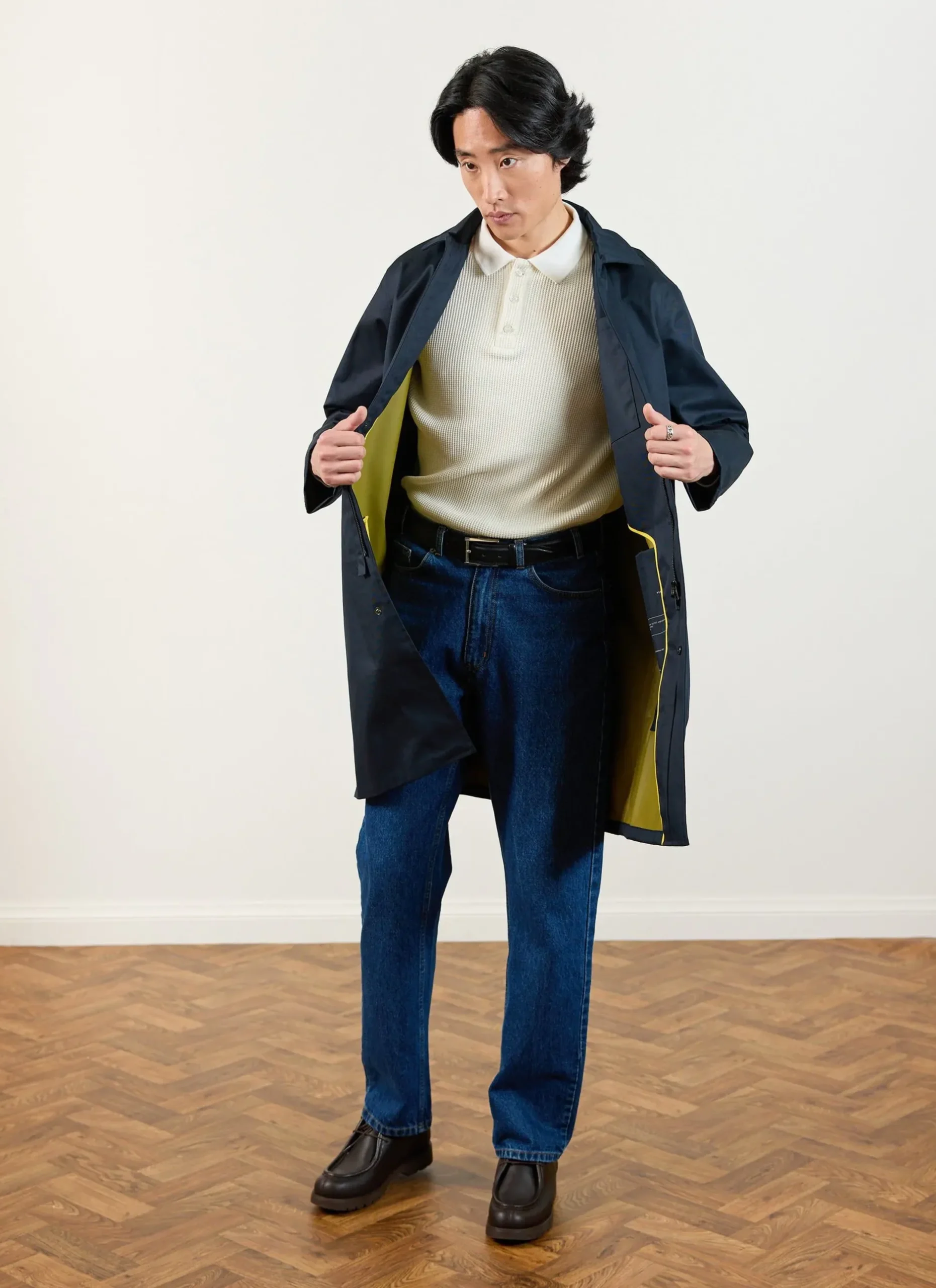 Percival Coats|Trench Coats^Men's Navy Greyson Long Trench Coat Midnight with Olive